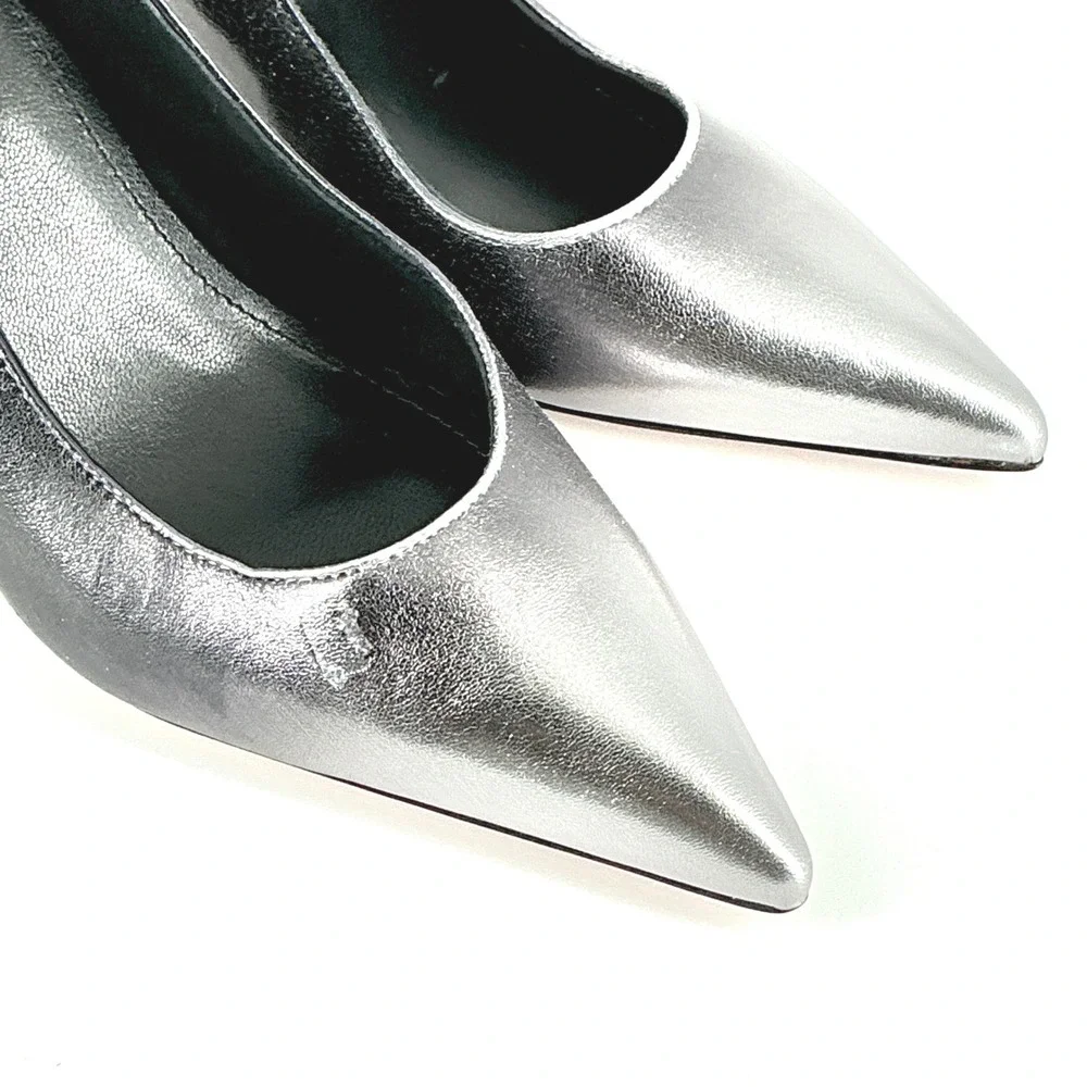 Dee Ocleppo Size 8.5 Silver Black Ombre Leather Pointed Stiletto Pumps NEW $325